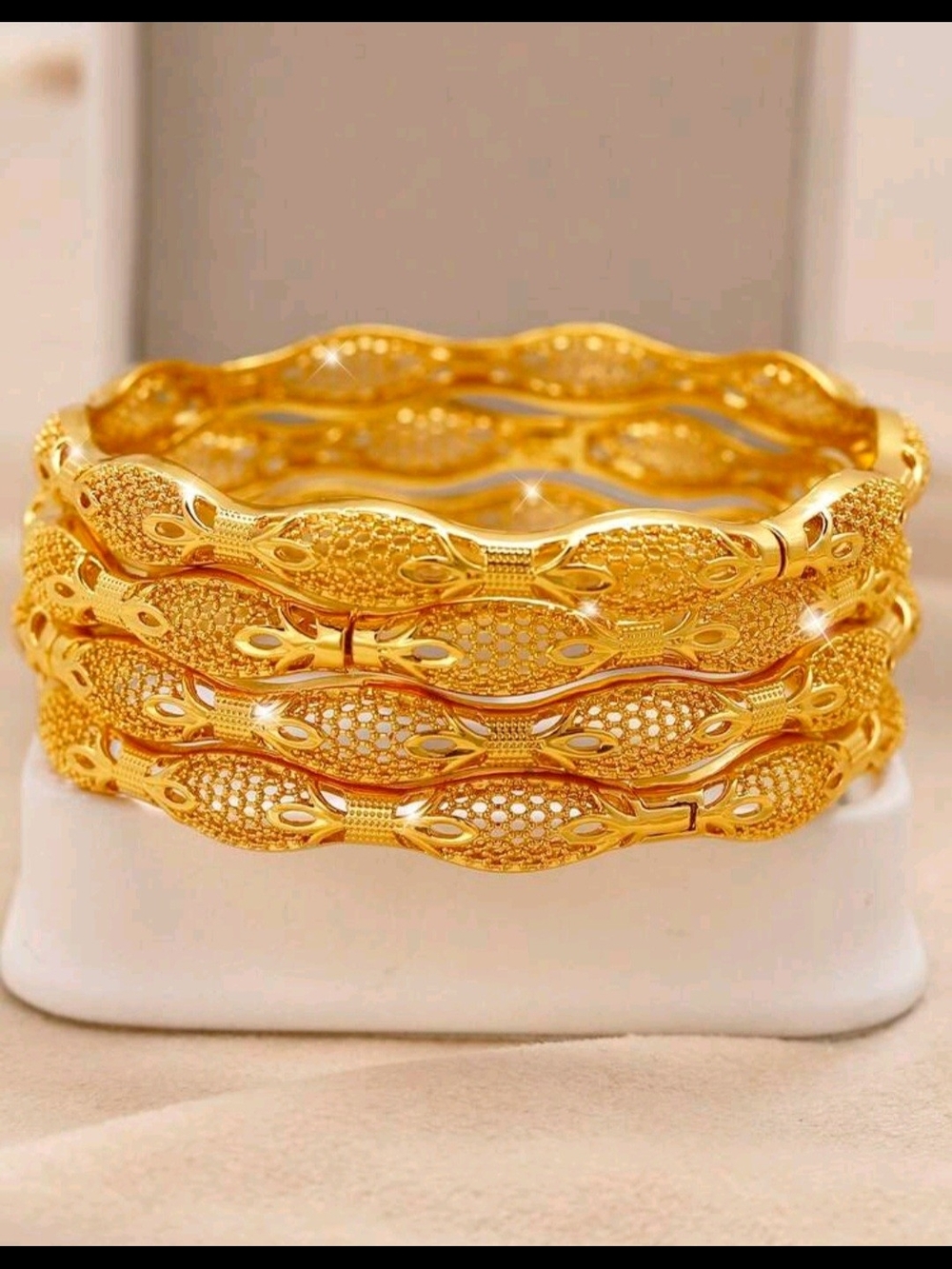 24K Gold-Tone Women's Bangle Set - Elegant Stackable Bracelets
